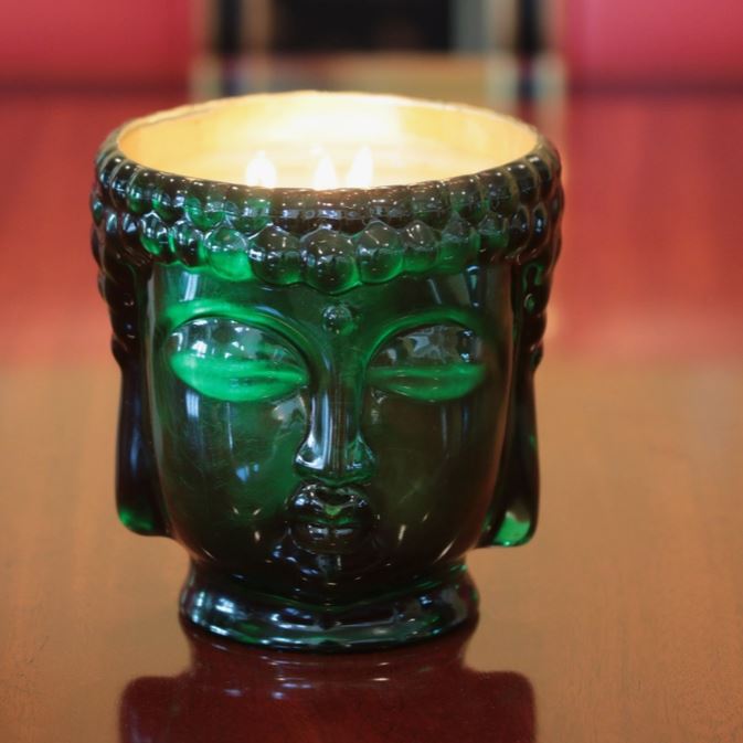 Buddha Candle - 24K Gold Glass/Gold Emerald, Gold Sapphire Blue/Silver