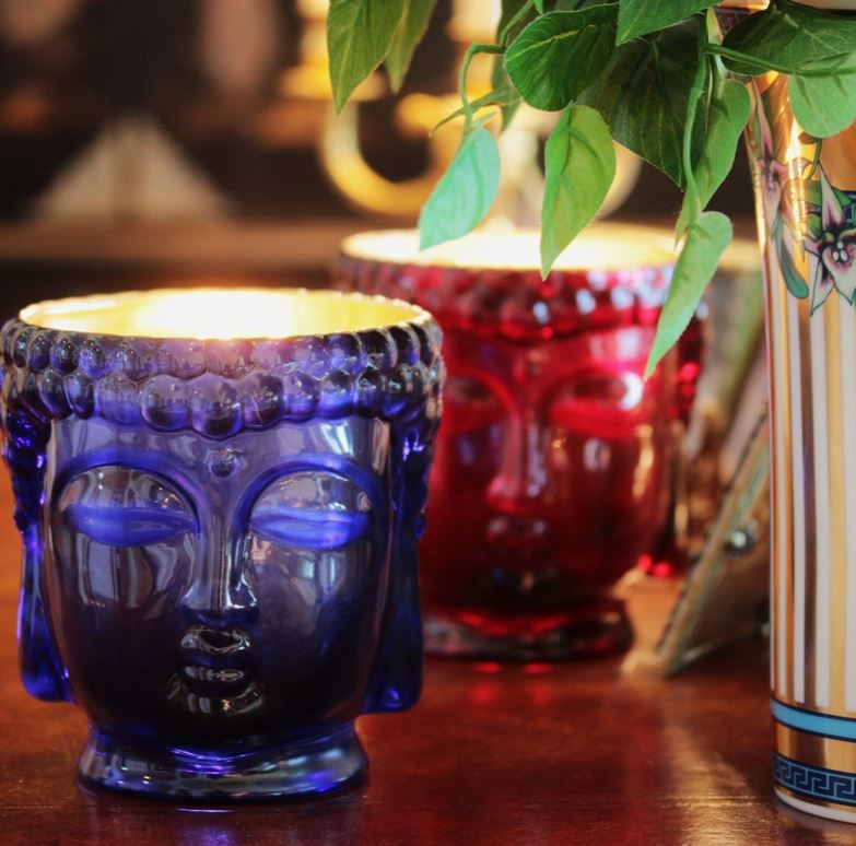 Buddha Candle - 24K Gold Glass/Gold Emerald, Gold Sapphire Blue/Silver