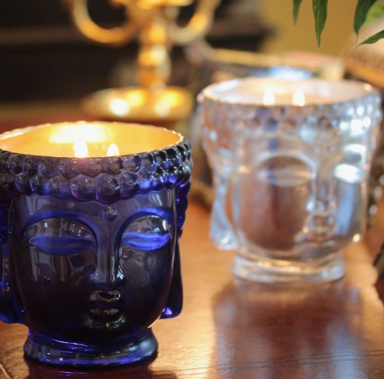 Buddha Candle - 24K Gold Glass/Gold Emerald, Gold Sapphire Blue/Silver