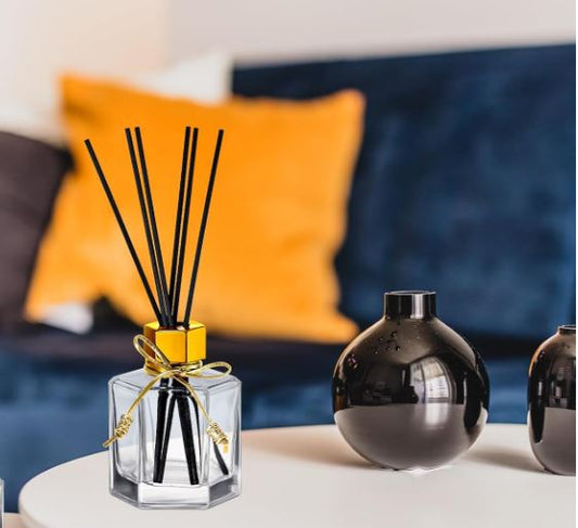 Reed Diffuser 4 oz. | Room Diffuser with Wood Reeds - Clear glass with Gold/Black Top