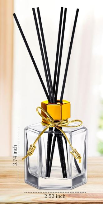 Reed Diffuser 4 oz. | Room Diffuser with Wood Reeds - Clear glass with Gold/Black Top