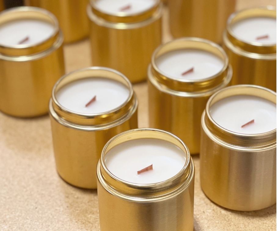 Scented Luxury/Chick Gold Tin Candle with Deluxe Satin Soy Wax