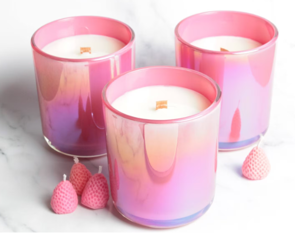 Scented Iridescent Luxury Candle/ Holographic Jar with Crackling Wooden Wick & Deluxe Satin Soy Wax