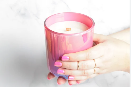 Scented Iridescent Luxury Candle/ Holographic Jar with Crackling Wooden Wick & Deluxe Satin Soy Wax