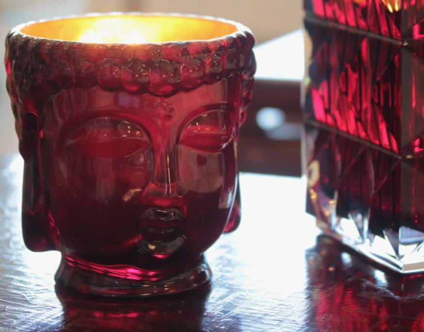 Buddha Candle - 24K Gold Ruby Red Glass