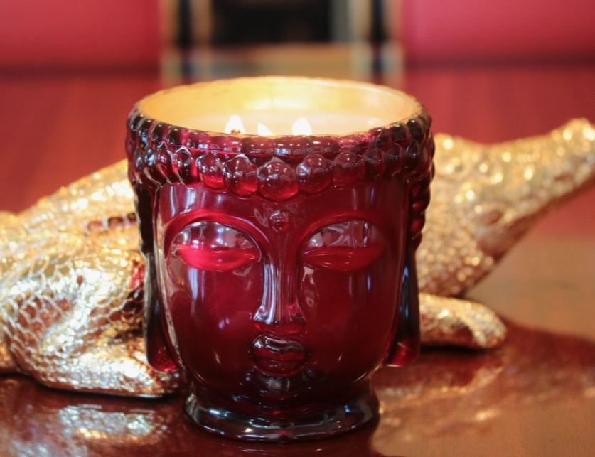 Buddha Candle - 24K Gold Ruby Red Glass