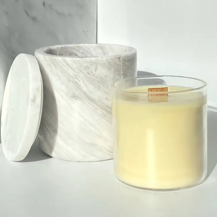 Grey, Ultra-Luxe Refillable Natural Stone Marble Candle Holder with Lid