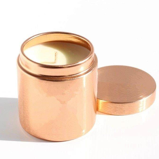 Scented Luxury Copper Tin Candle with Crackling Wooden Wick & Deluxe Satin Soy Wax