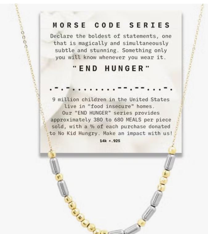 Morse Code Necklace Chain/Adjustable Bracelet | End Hunger | 14K Chain Necklace | Adjustable Bracelet