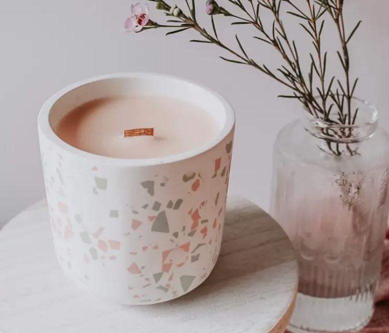 Terrazzo scented soy candle with wooden wick